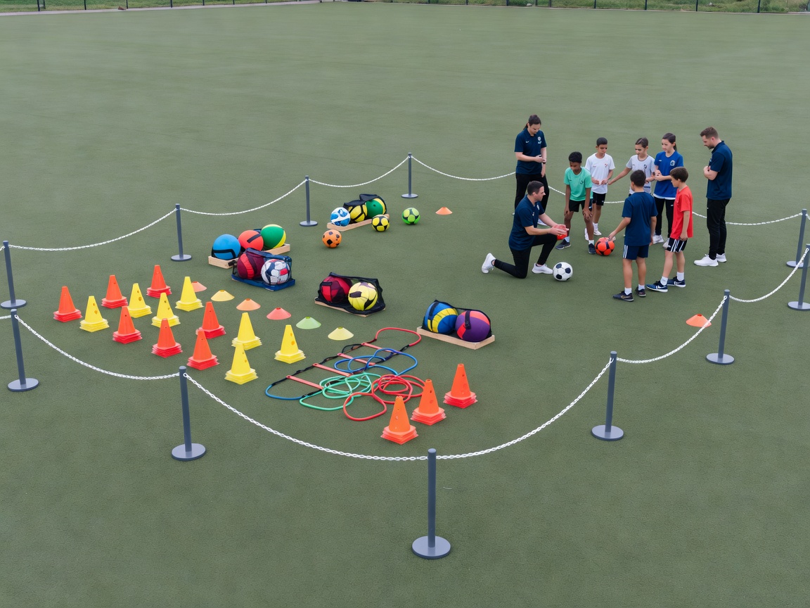 Safe sports coaching environment with open equipment area and visible session boundaries